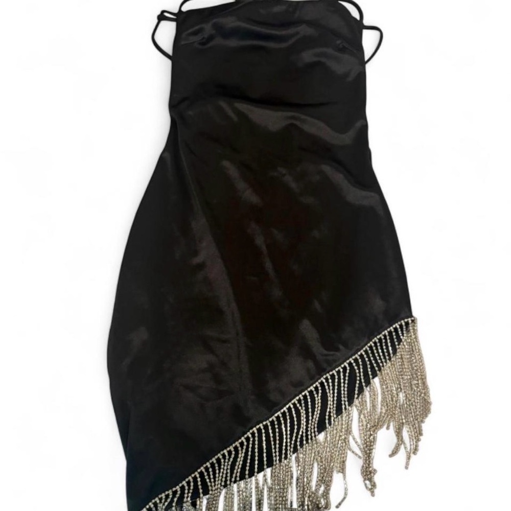 Elegant Black Dress with Silver Fringe